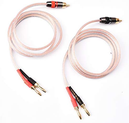 2 Pack Audiophile 14 AWG OFC Speaker Wire, with RCA Male (Black & Red) to 2 Banana Plugs (1M(3.3FT))