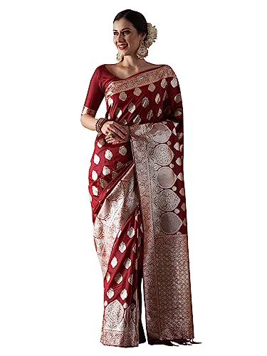 Image of AKHILAM Women's Woven Design Banarasi Silk Saree With Unstitched Blouse Piece (MAHI4001 Parent)