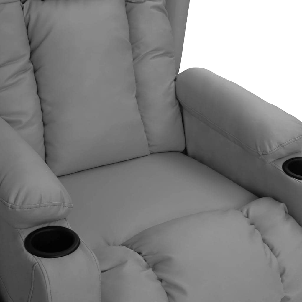 Sillón relax de piel sintética gris con función reclinable | Sillón de TV manual para sala de estar con 3 posiciones ajustables y portavasos integrados para noches de cine en casa.