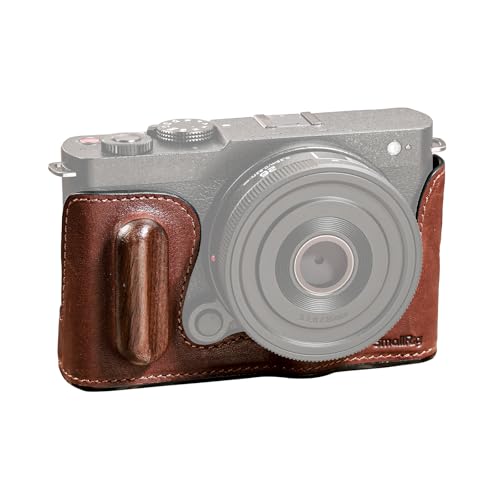 SMALLRIG Half Leather Case, Vintage Style Leather Camera Case, Aluminum Alloy Frame, Wooden Grip
