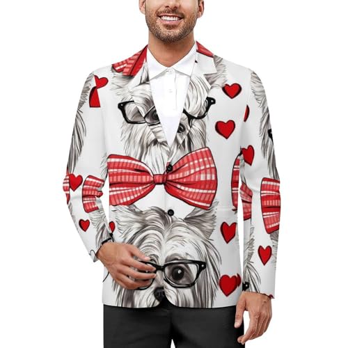 Dogs in Glasses and Bow Tie Men's Casual Blazers Slim Fit Sport Coats Blazer Two Buttons Suit Jacket for Work Party
