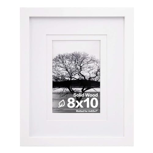 Egofine 8x10 Picture Frame Made of Solid Wood Covered by Plexiglass, Display Pictures 4x6/5x7 with Mat or 8x10 Without Mat for Table Top Display and Wall Mounting Photo Frame, White