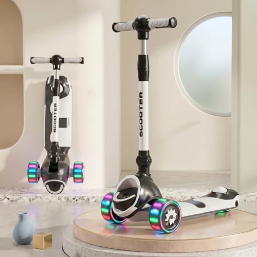 Image of StarAndDaisy Kids Kick Scooter for 3+ Year, kick Scooter for Kids, Skating Scooter with Music LED Wheels, Adjustable Handle Height, Foldable 3 Wheel Skate Scooter for Boys Girls 3-12 Years -Black