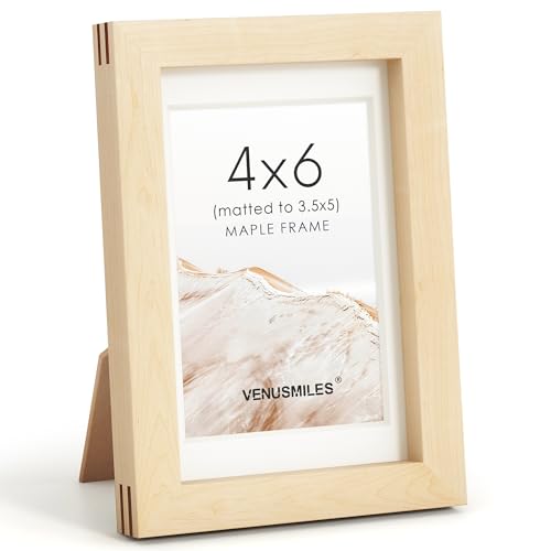 Image of 4x6 Picture Frame, USA-Sourced Natural Maple Wood Photo Collage Frame with HD Tempered Glass, Modern Simple 4 x 6 Wooden Frame Matted to 3.5x5, Gallery Wall Frames for Art, Wall or Tabletop Display