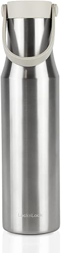 LocknLock Metro Bottle - Botella de acero inoxidable con aislamiento de doble pared con mango de silicona 24 onzas color plateado