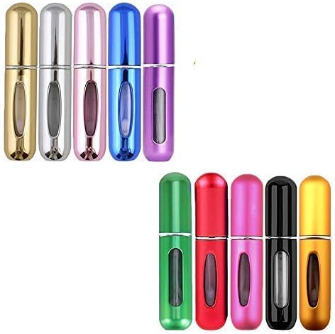 10 Pack-5ml Portable Mini Refillable Empty Perfume Atomizer Spray Bottle Easy to Fill Scent Aftershave Pump Case for Travel Outgoing Purse Multicolor (One Set of 10pcs)
