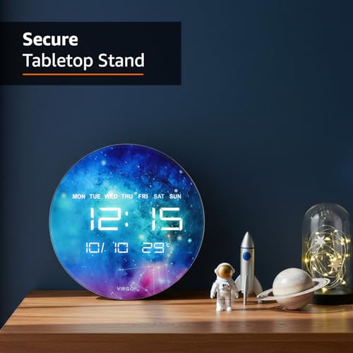 Image of Amazon Basics LED Digital Wall & Table Clock with 12 /24Hr Display, Auto Brightness, Blue Color, Temperature, USB Power, Auto Dimming, Backlight & Night Light - 32x32x3.2cm