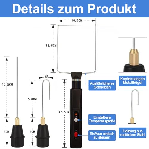 Aolawco Elektrischer Styroporschneider,3-in-1 Schaumstoffschneider mit 3 Nichrom Klingen und 10 Meter Ersatz-Heizdraht，Styroporschneider Heißdrahtschneider zum Schneiden von Styropormaterialien