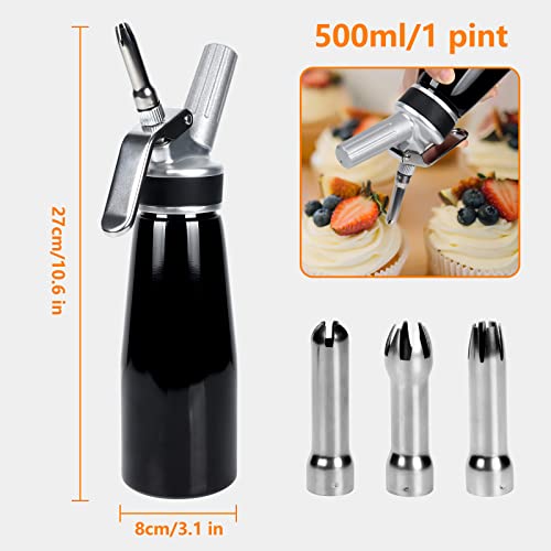 Vigind Whipped Cream Dispenser 500Ml Cream Whipper With Sturdy Aluminum Body And Head,Cream Maker With 3 Decorating Nozzles,Leak Resistant,Use Standard 8 Gram N2O Chargers (Not Included) #TOP1