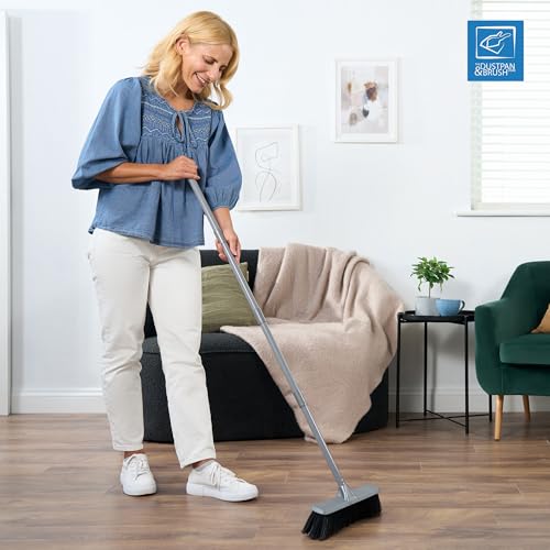 TDBS Soft Indoor Broom (Grey, 120cm) - Perfect for Laminate, Vinyl or Wooden Floor, with Multi-section Handle and Flagged Bristle