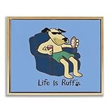 gold lyrics jeremy loops Design von LIR Stupell Industries LIR Leinwandbild, Motiv Lounging Dog mit Fußball, gerahmt, Design von LIR, goldener Floater-Rahmen, 78 x 63 cm