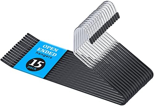 Pants Hangers | Open-Ended Metal Pants Hangers, 15 Black Pant Hangers Non-Slip Hangers for Pants, Jeans, Slacks, Blanket, Tablecloth - Space-Saving Pants Hangers for Women and Men by ERA Accents
