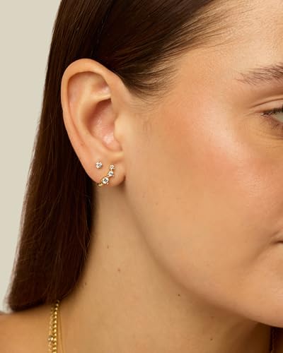 PAVOI 18K Gold Plated Sterling Silver Posts Cubic Zirconia Half Huggie Earrings | Small Hoop Earrings for Women | Constellation Baguette CZ Dainty Stud Cuff Earring2