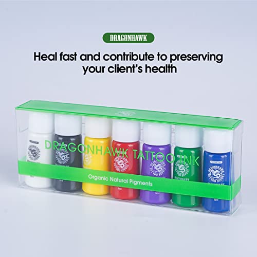 Dragonhawk Tattoo Ink Premium Tattoo Supply Great For Shading Made In Usa - 5Ml Bottle 7 Color Set #TOP7