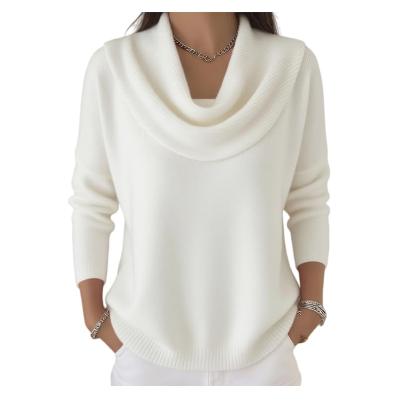 Elegant Retro Soft Triangle Neck Solid Color Sweater Top Cozy Knitted Cashmere Casual Pullover for Women