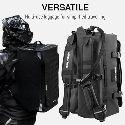 Lone Rider 48L Motorradtasche - wasserdichte, erweiterbare Hecktasche für Motorradreisen mit MOLLE-System, Beavertail Staufach, Rolltop Verschluss und robustem Tourendesign
