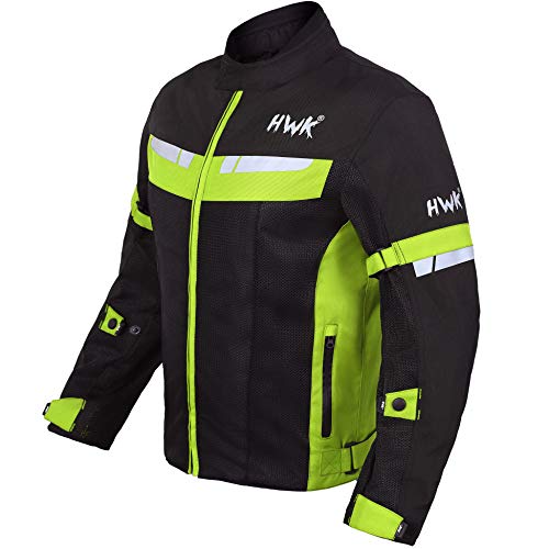 HWK Mesh Motorcycle Jacket Riding Air Motorbike Jacket Biker CE Armored Breathable (XXXX-Large, Green)