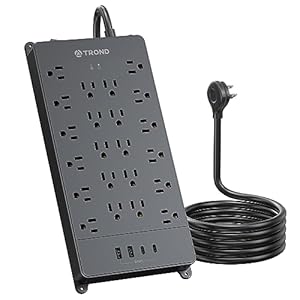 TROND Surge Protector Power Strip 15 FT Cord, Flat Plug Extension Cord with Multiple Outlets, Large 22 Outlets with 2 USB C and 2 USB A Ports, Wall Mountable, Heavy Duty, 4000J, ETL Listed, Black