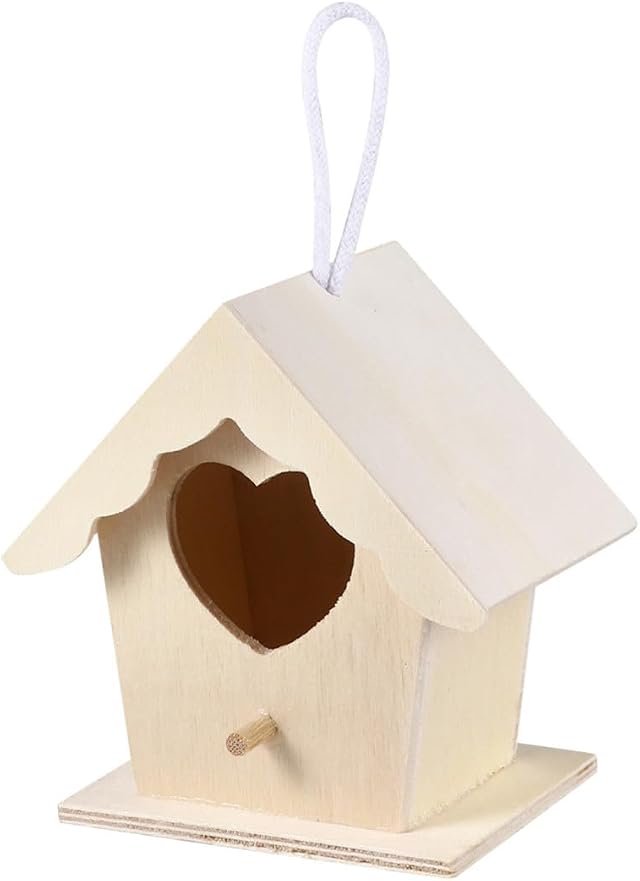 Operitacx Nido per Uccelli Creativa e Chic Beige in Legno a Forma di Casetta Accessorio per Uccelli la Casa Come Ornamento da Appendere