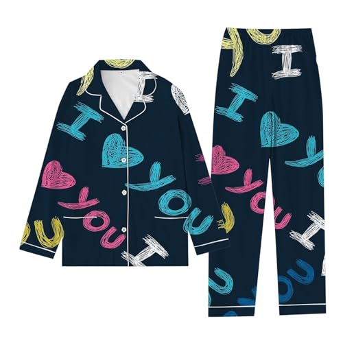 Genérico Pijama Algodon Mujer Manga Larga - Conjunto De Pantalones De Manga Larga para Mujer Ropa Informal para El Pijama con Estampado De Amor Y del DíA De San ValentíN Compatible with Polares