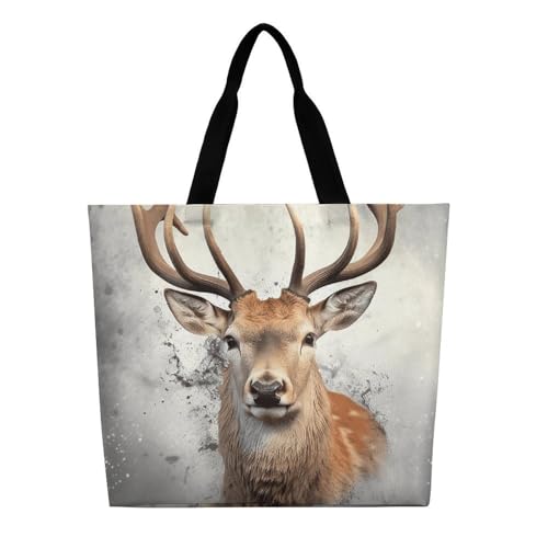 Animal Deer Large Grocery Tote Bag Women Fashion Handbag Duty Reusable Shoulder Bag for Travel Vacation Shopping Beach Bags3