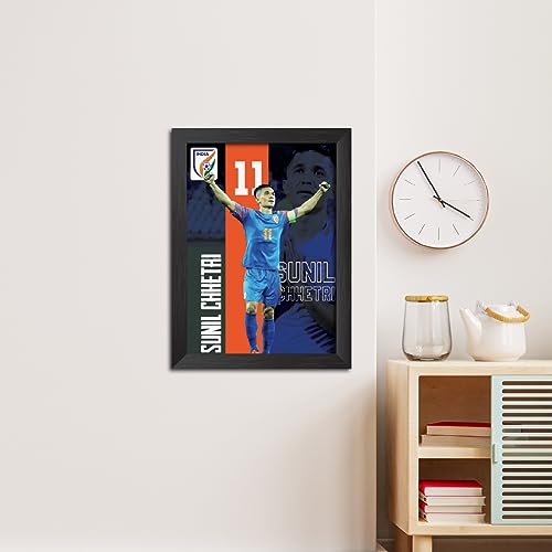 Image of TenorArts Sunil Chhetri Poster Frame Laminated Photo Framed Painting with Matt Finish Black Texture (12 inches x 9inches)