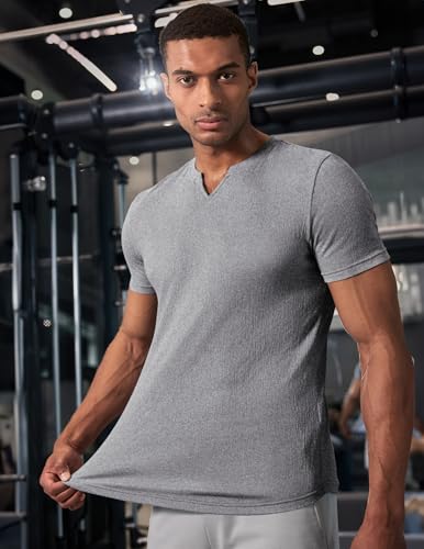JMIERR Mens Muscle Slim T Shirt Texture V Neck Longline Henley Gym Workout Athletic Tee Shirts2