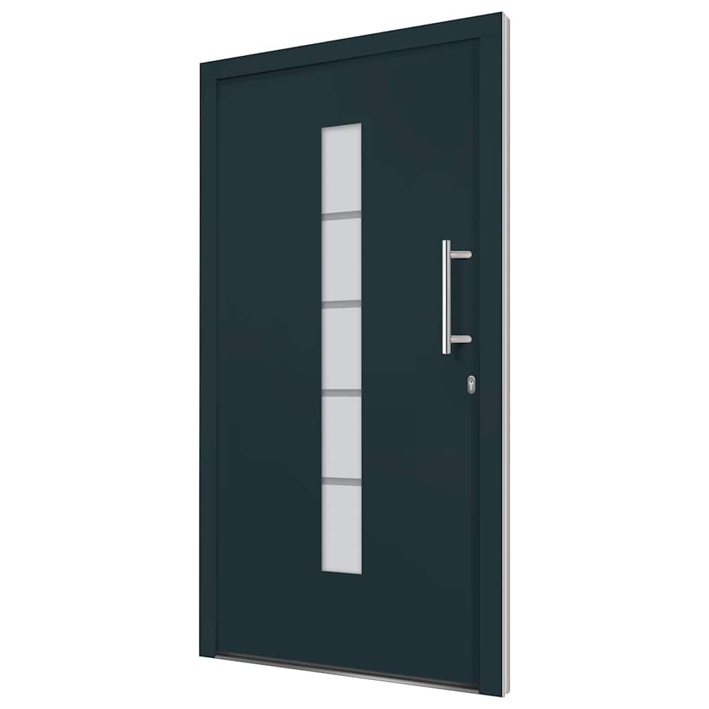 Drzwi wejściowe z aluminium i PCW antracytowe 110 x 210 cm z 5-krotnym zamkiem bezpieczeństwa, izolacja cieplna, izolacja akustyczna, przeszklenie izolacyjne, stabilna rama i blokada do drzwi