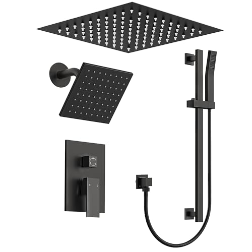 Sistema de Ducha Dual con Cabezal LED de 64 Colores y Lluvia, 12 Pulgadas, Acabado Negro Mate