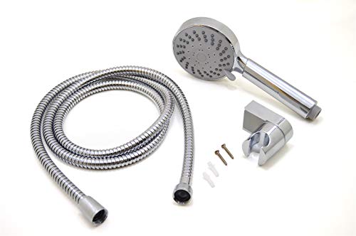 S&M 121012 Kit de ducha premium con alcachofa cromada de 5 chorros + manguera flexible de ducha de 1,75 m + soporte de pared y tornillos