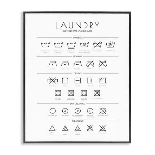 Stupell Industries 'Minimal Laundry Cleaning Symbols', Framed Giclee Art, Black, 11 x 14 Inches, Easy to Hang and Sturdy, Made in USA, by Martina Pavlova