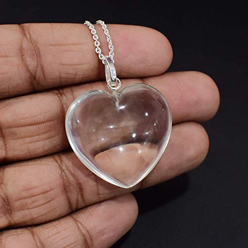 Gempires Clear Quartz Heart Crystals Pendant Necklace, Heart Pendant Necklace For Women, Healing Necklace, 20 Inches (18 + 2 Inch Extender) Adjustable Silver Plated Chain #TOP3