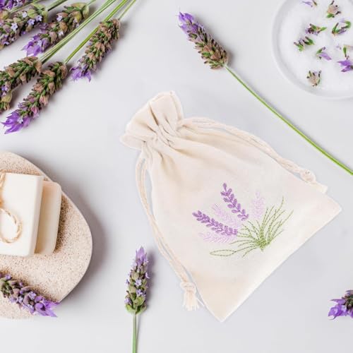 FENGCHUANG 12 Pieces Sachet Lavande Vide 14 x 10 cm Blanc et Lin Sachets de Lavande à Remplir Sachet Tissu avec Cordon pour la Lavande Les épices et Les Herbes (Blanc et Lin) – vue 5