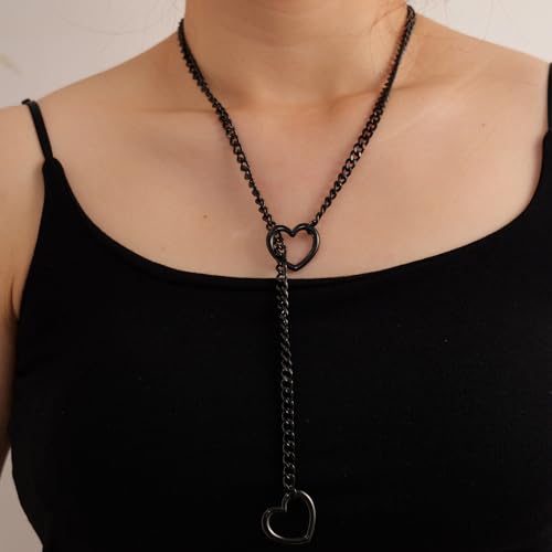 heart slip chain necklaces for womenstainless steel o-ring adjustable lariat y-necklacepunk gothic cuban collar choker necklace for women