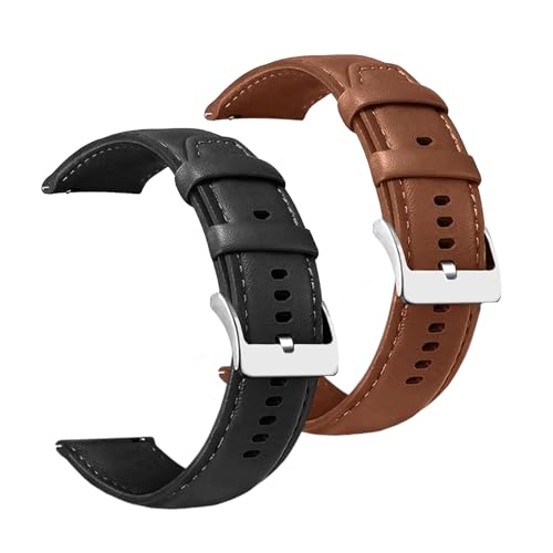 EOAMGO Correa de reloj de piel de 22 mm, para hombre y mujer, 2 unidades, 22 mm, cierre rápido, color marrón y negro, 22*200mm, Cuero, Ninguno