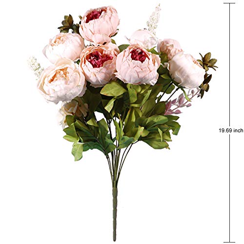 1 Pack Artificial Peony Silk Flowers Arrangement Bouquet for Wedding Centerpiece Room Party Home Decoration, Elegant Vintage, Perfect for Spring, Summer and Occasions (1, Peach)