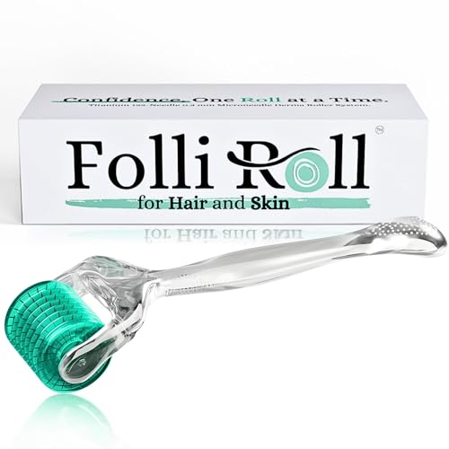 FolliRoll Derma Roller per capelli e pelle, 0,30 mm Microneedles in titanio, per perdita di capelli, cicatrici da acne e macchie scure, 192 veri aghi singoli con custodia per uomini e donne