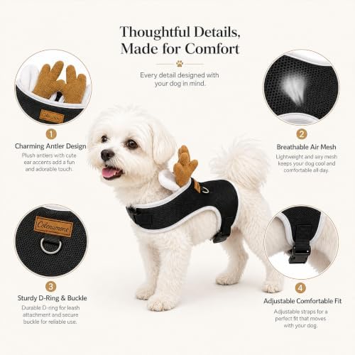 Colenumone Dog Harness,Breathable Soft Adjustable Vest Dog Harnes,Black,S - 2