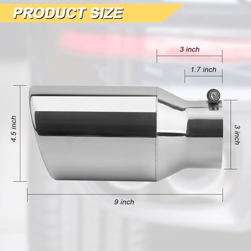 Vurkcy 3 inch Inlet Exhaust Tip, 4.5" Outlet 9" Overall Length Stainless Steel Exhaust Tail Pipe, Bolt-On, Polished Tailpipe, Silvery(Only Fit for Tailpipe Outlet is 3", Need Measure OD) by Vurkcy - Used condition - Image 3
