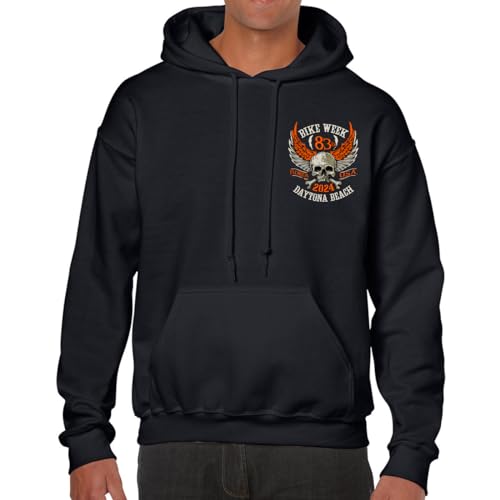 Biker Life Clothing 2024 Bike Week Daytona Beach Orange Skull Wings Pullover Hoodie2