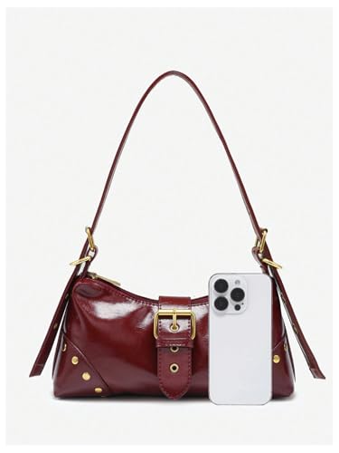 Image of QWINEE Women's Vintage Buckle Shoulder Bag Y2K Punk PU Leather Handbag Clutch Purse