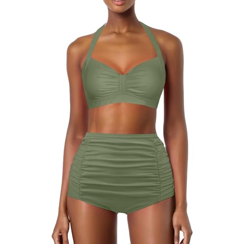 2026 Conjunto de Bikini Mujer Cintura Alta Ruched Traje de Baño, Bikinis Mujer Talle Alto Barriga Deportivo De Cintura Alta Tallas Grandes Sexy Conjunto De Bikini Triángulo Bikini Cómodo