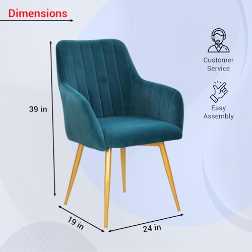 Image of Taboo Velvet Dining Chair Set of 6 | Upholstered Accent Arm Chairs | Soft Cushioned Seat with Backrest | Modern Velvet Fabric Chairs with Metal Legs | Living Room, Bedroom, Cafe & Restaurant | Blue