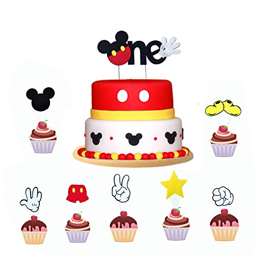 Mi-Ckey Mouse 1St Birthday Party Supplies,Mickey Theme Mouse Happy Birthday Banner, One Highchair Banner, Mickey One Cake Topper, Mouse Latex Balloons. #TOP4