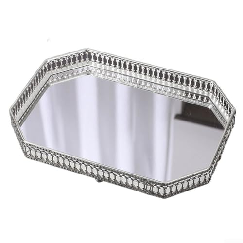 Allthingstore Sofisticado organizador de joyas y maquillaje con un diseño decorativo de espejo vintage (E)