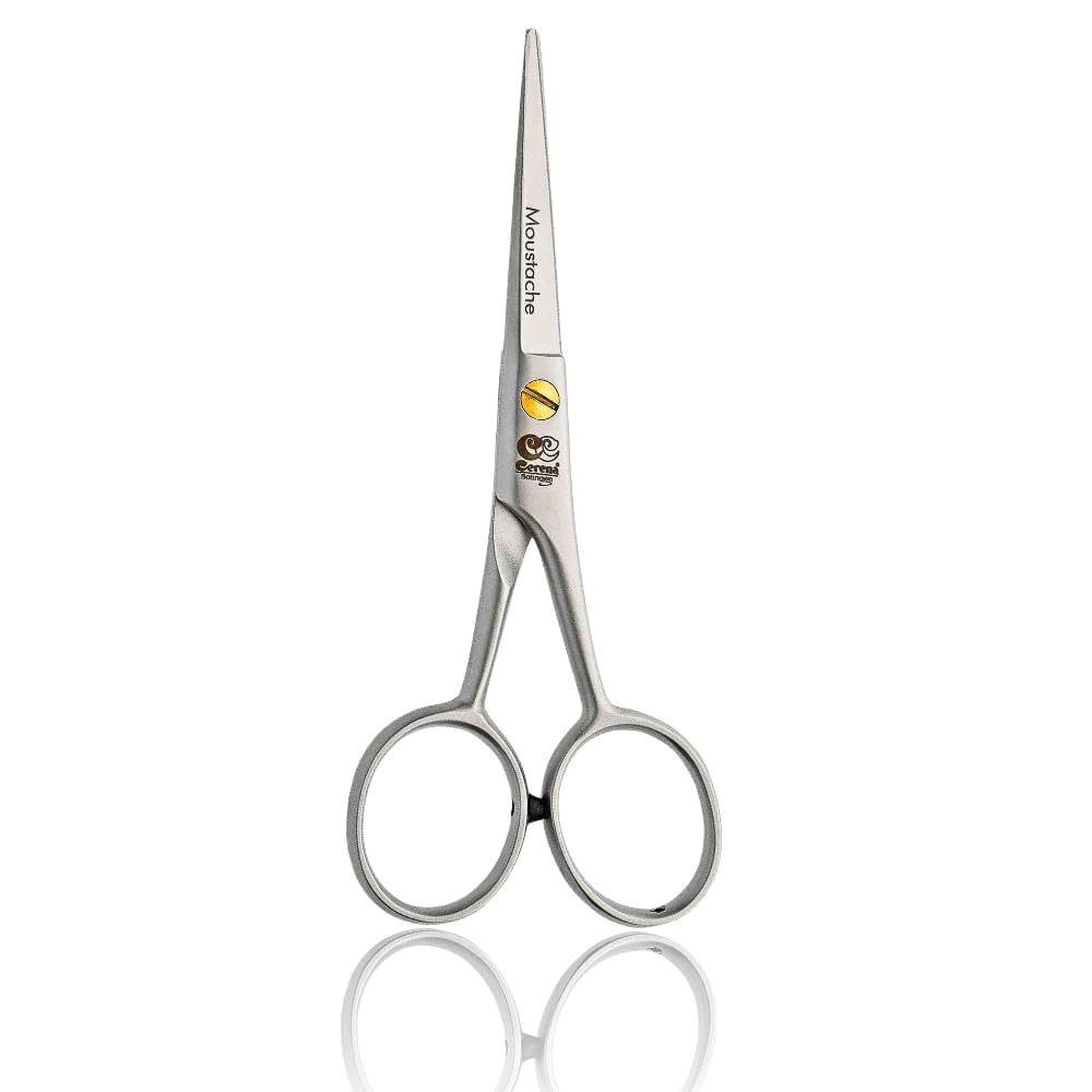 Cerena Bartschere Moustache 4,5" (11,5 cm) – Professionelle Bartpflege für Herren – Nasenhaarschere, Friseurschere aus Edelstahl – Made in Germany