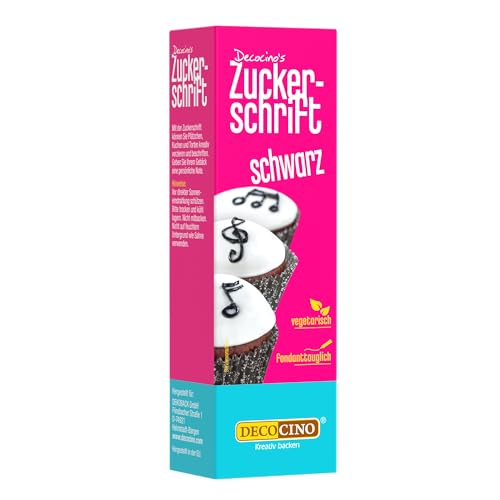 Decocino Zuckerschrift in Schwarz Lebensmittelfarben-Schrift praktische Tube zur Beschriftung von Fondant & Glasuren Back-Deko für Torten Kuchen & Cup-Cakes! schwarz 18g