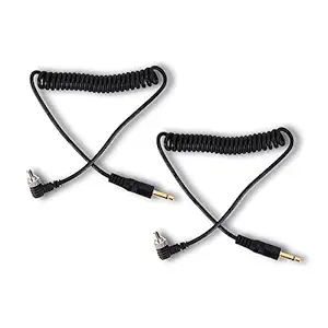 3.5mm to Male Flash PC Sync Cable, 2Pcs 30-80cm/11.8-31.5in 3.5mm Plug to Male Flash Sync Cord with Screw Lock, Photography Coiled Cord for Digital Cameras