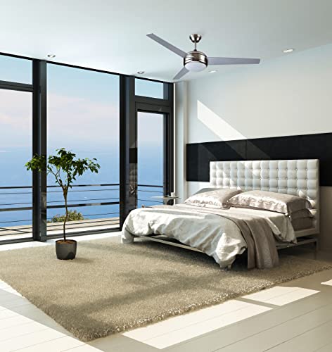 Image of Design House 157339 Treviento LED 52-inch Contemporary Indoor Ceiling Fan with LED Light Kit, Wall Control Included, Satin Nickel