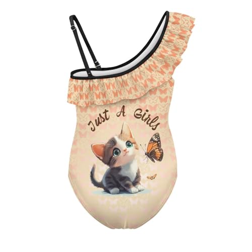 Cute One Piece Bathing Suit for Girls Size 3-14 Casual Summer Ruffle Swimsuits Lightweight One Shoulder Swimming Wear4